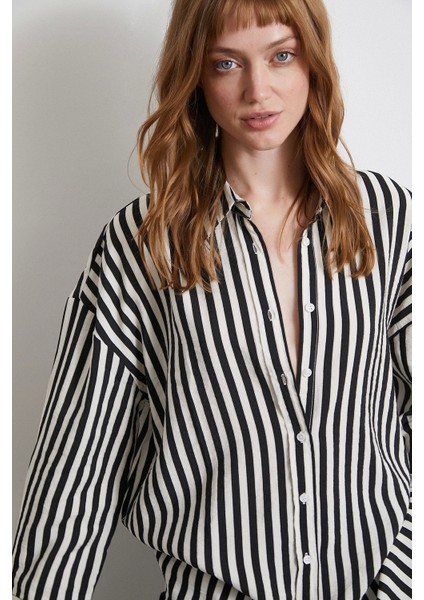 Çizgili T Kol Gömlek Haki