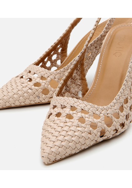 01AYH307460A310 KADIN Bej Örgü Detaylı Arkası Açık Stiletto