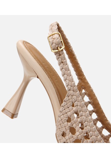 01AYH307460A310 KADIN Bej Örgü Detaylı Arkası Açık Stiletto