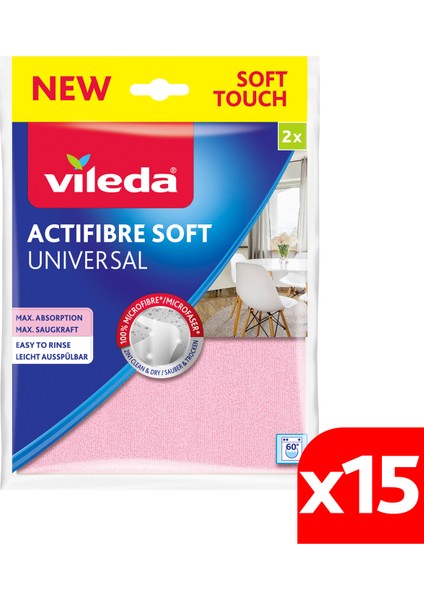 15 Paket 2'li Actifiber Mikrofiber Temizlik Bezi