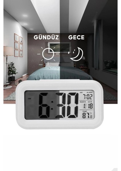Dijital Masa Saati Gece Görüş Sensörü Masa Saati Iç Mekan Dijital Oda Termometresi Takvim Çalar Saat