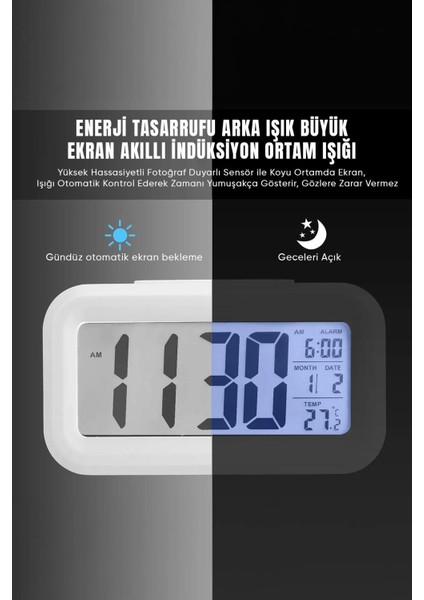 Dijital Masa Saati Gece Görüş Sensörü Masa Saati Iç Mekan Dijital Oda Termometresi Takvim Çalar Saat