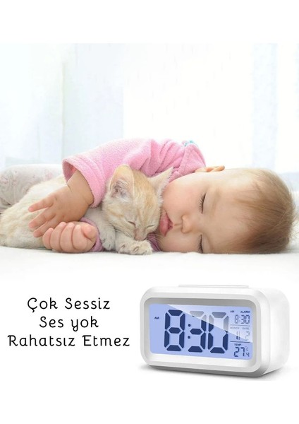 Dijital Masa Saati Gece Görüş Sensörü Masa Saati Iç Mekan Dijital Oda Termometresi Takvim Çalar Saat