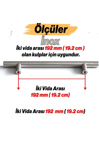 Alteta 192 mm Inox Metal 10 Adet Mobilya Mutfak Çekmece Dolap Dolabı Kapak Kulpu Kulbu Kulpları