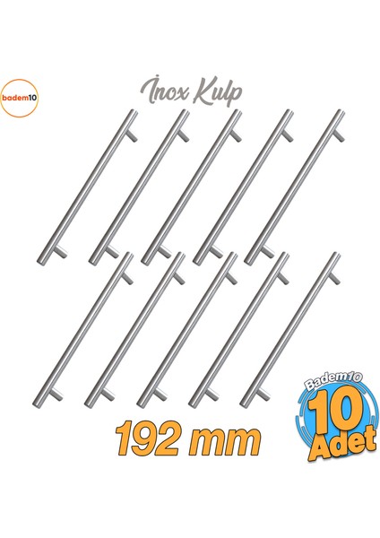 Alteta 192 mm Inox Metal 10 Adet Mobilya Mutfak Çekmece Dolap Dolabı Kapak Kulpu Kulbu Kulpları
