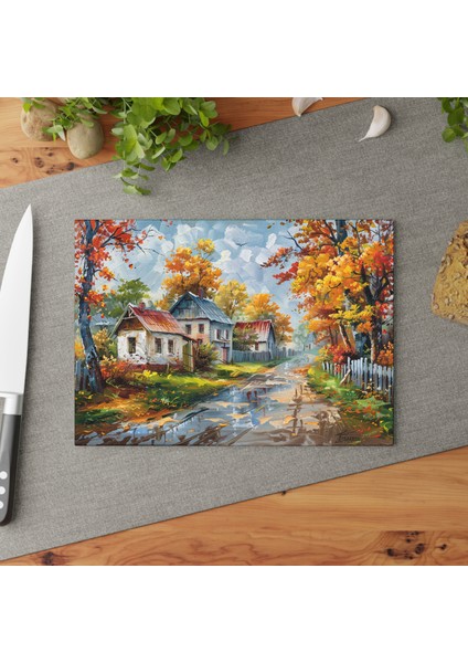 Elegant Rainy Streets Temperli Cam Kesme Tahtası - Şık Tasarım, Kaymaz Yüzey, Çizilmez -