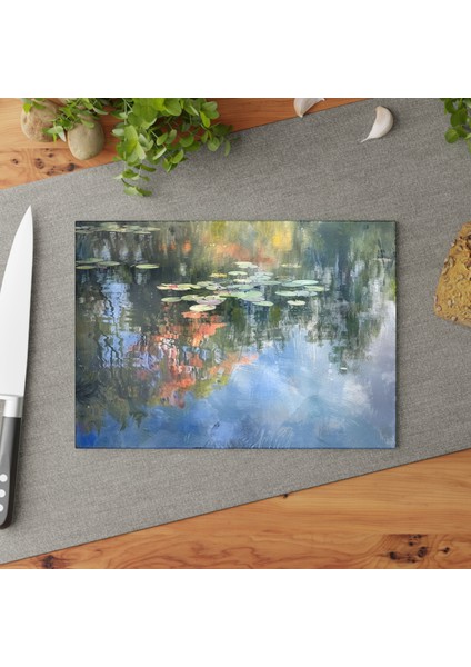 Zarif Dekor Cam Kesme Tahtası Seti - Kaymaz Yüzeyli Şık Temperli Cam - Kolay Temizlenir ve Çizilmez