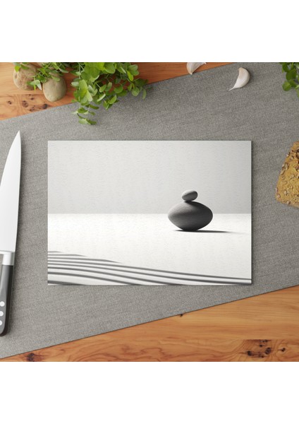 Japon Bahçesi Temperli Cam Kesme Tahtası Seti - Kaymaz Yüzeyli, Çizilmez ve Şık Tasarım