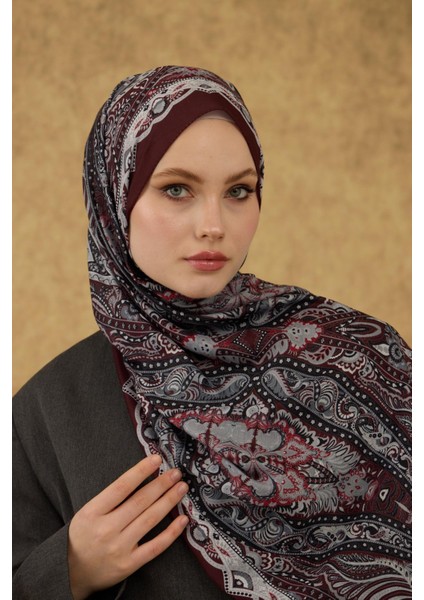 Soft Şal Bordo Gri 3052-03