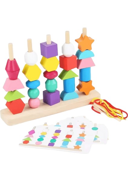 Montessori Ahşap Oyuncaklar Renk Şekil Eşleştirme Bulmaca Oyunu Renkli Boncuklu Renk Biliş Erken Eğitici Oyuncaklar Için Hediye 5 Sütun (Yurt Dışından)