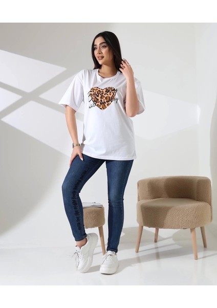 Leopar Kalp Baskılı Tişört