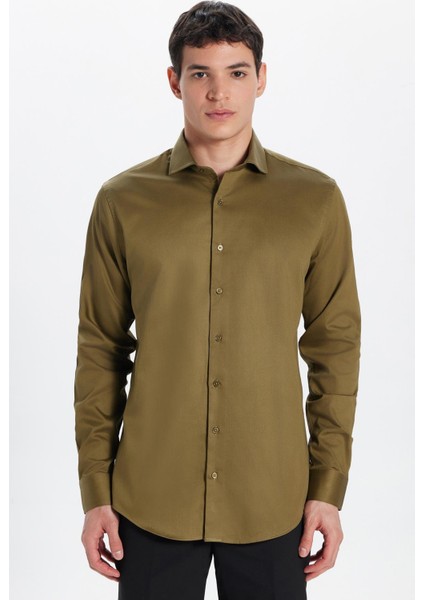 Erkek Slim Fit Dar Kesim %100 Pamuk Koton Saten Premium Seri Yeşil Gömlek fırsatları