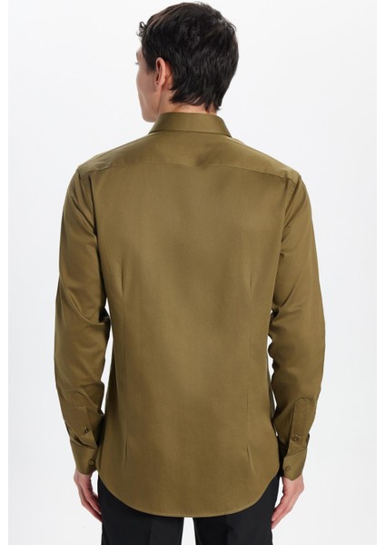 Erkek Slim Fit Dar Kesim %100 Pamuk Koton Saten Premium Seri Yeşil Gömlek indirimleri