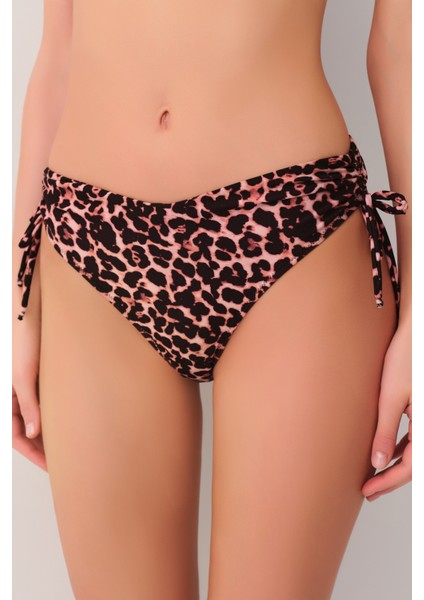 Leopard Yanı Büzgülü Bikini Alt