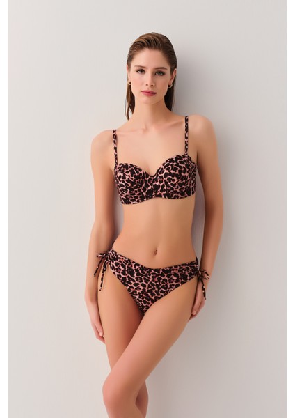 Leopard Yanı Büzgülü Bikini Alt modelleri