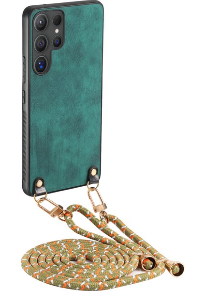 Samsung Galaxy S23 Ultra Retro Deri Telefon Arka Kapak Ayarlanabilir Askılı (Yurt Dışından)