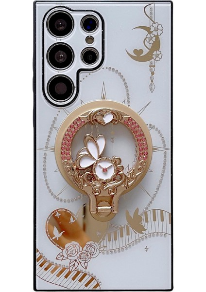 Samsung Galaxy S24 Ultra Manyetik Kickstand Tpu + Pc Rhinestones Dekor Telefon Kapağı (Yurt Dışından)