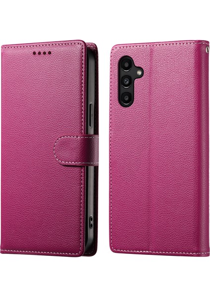 Samsung Galaxy A15 Litchi Doku Deri Manyetik Toka Cüzdan Halkalı Telefon Kılıfı Bilek Kayışı ile (Yurt Dışından)