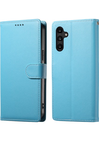 Samsung Galaxy A15 Litchi Doku Deri Manyetik Toka Cüzdan Halkalı Telefon Kılıfı Bilek Kayışı ile (Yurt Dışından)