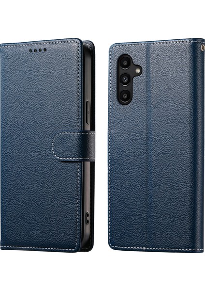 Samsung Galaxy A15 Litchi Doku Deri Manyetik Toka Cüzdan Halkalı Telefon Kılıfı Bilek Kayışı ile (Yurt Dışından)