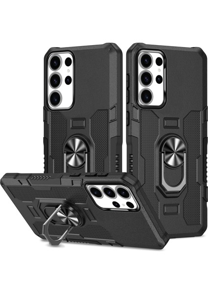 Samsung Galaxy S24 Ultra Halka Kickstand Pc + Tpu Darbeye Dayanıklı Kapak (Yurt Dışından)