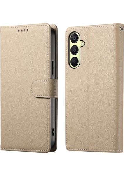 Samsung Galaxy A16 Litchi Doku Deri Manyetik Toka Cüzdan Standlı Telefon Kapağı (Yurt Dışından)