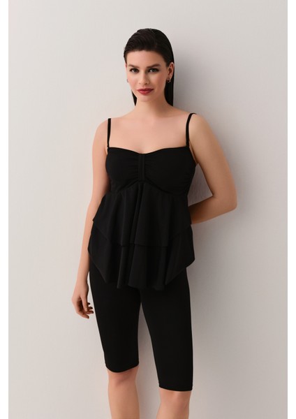 Volanlı Straplez Tankini Üst