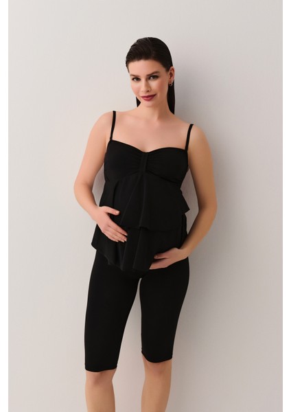 Volanlı Straplez Tankini Üst