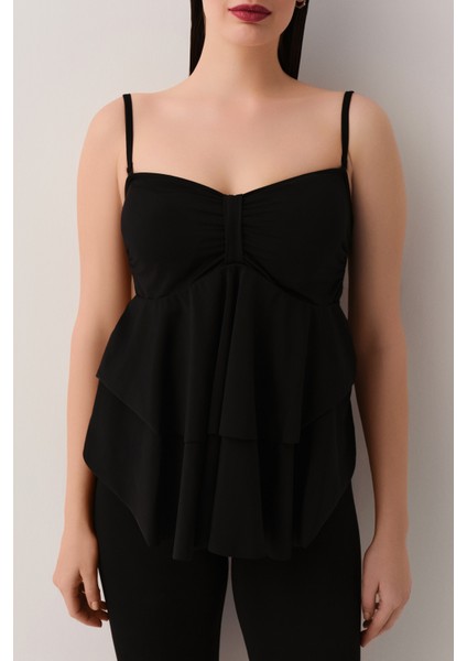 Volanlı Straplez Tankini Üst