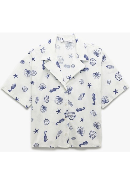 Devrik Yaka Kısa Kollu Deniz Kabuğu Detaylı Oversize Gömlek modelleri