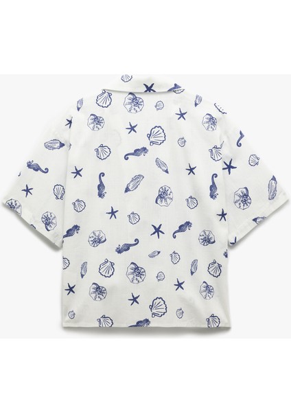 Devrik Yaka Kısa Kollu Deniz Kabuğu Detaylı Oversize Gömlek fırsatları