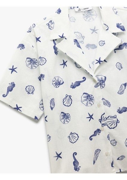 Devrik Yaka Kısa Kollu Deniz Kabuğu Detaylı Oversize Gömlek indirimleri