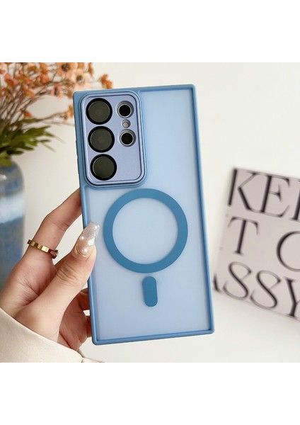 Samsung Galaxy S24 Ultra Manyetik Kılıf Cilt Dokunmatik Tpu + Lens Filmi ile Pc Telefon Arka Kapak (Yurt Dışından)