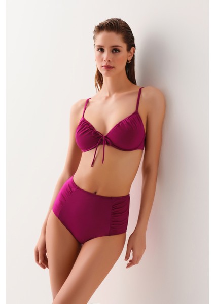 Yüksek Bel Pileli Bikini Alt