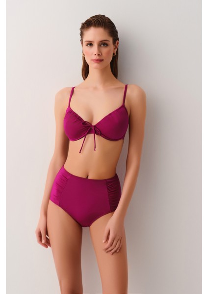 Yüksek Bel Pileli Bikini Alt