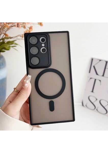 Samsung Galaxy S24 Ultra Manyetik Kılıf Cilt Dokunmatik Tpu + Lens Filmi ile Pc Telefon Arka Kapak (Yurt Dışından)