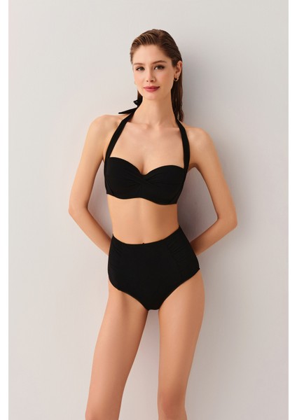 Yüksek Bel Pileli Bikini Alt