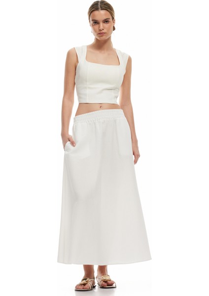 Rahat Kalıp Viskon-Keten Karışımlı Cepli Uzun Kloş Etek fiyatları