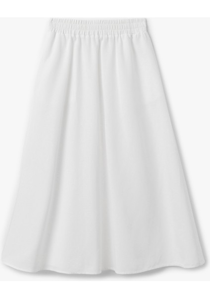 Rahat Kalıp Viskon-Keten Karışımlı Cepli Uzun Kloş Etek modelleri