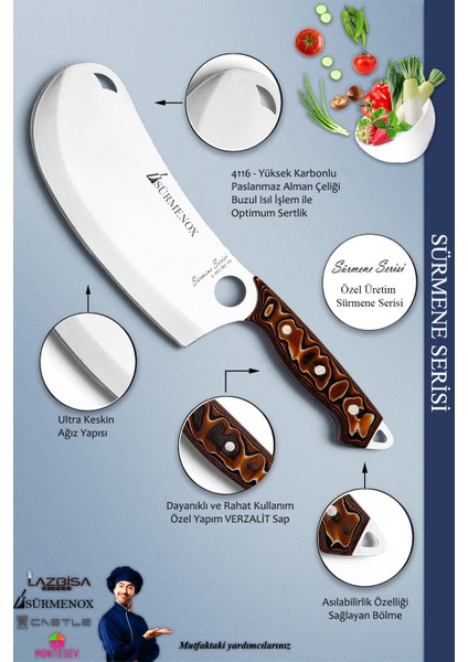 Sürmene Serisi Mutfak Bıçak Börek Bıçağı Pizza Pide Salata Bıçağı Kahverengi ( MFT-002 ) modelleri