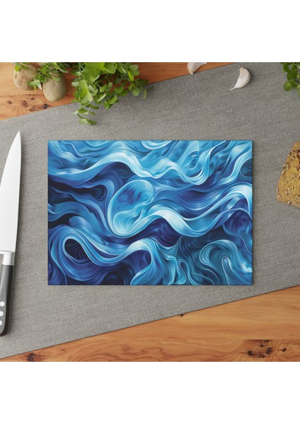 Zarif Dokulu Cam Kesme Tahtası - Çizilmez Kaymaz Mutfak Dekor Aksesuarı