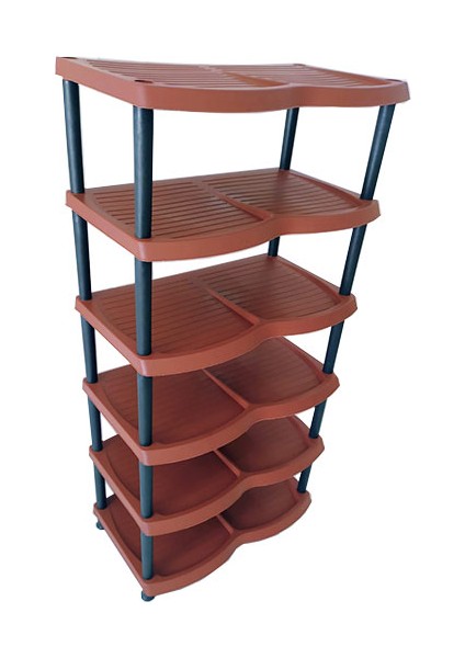 Plastik Ayakkabılık ve Terlik Rafı 6 Katlı - Kahverengi