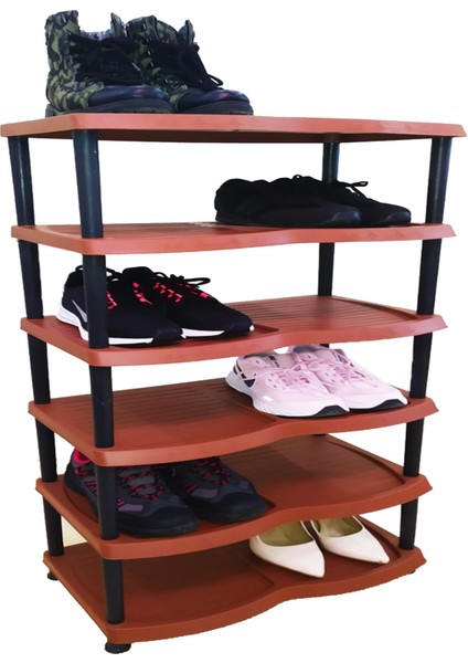 Plastik Ayakkabılık ve Terlik Rafı 6 Katlı - Kahverengi modelleri