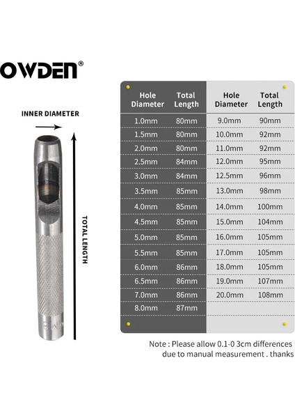 2,5 mm Tarzı Owden Deri Delgeç Deri Içi Boş Yumruk Leathercraft Yuvarlak Delik Delme Seti Deri Araçları Deri Kemer Delik Delme (Yurt Dışından) modelleri