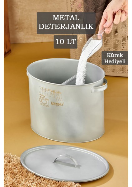 10 Lt Bölmeli Metal Deterjan Saklama Kutusu - Tablet Toz Deterjanlık Saklama Kabı Banyo Düzenleyici
