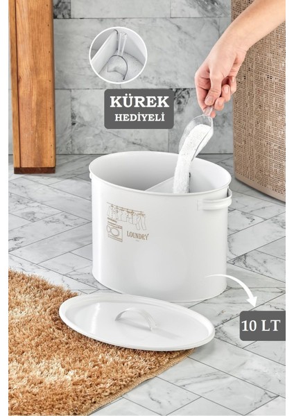 10 Lt Bölmeli Metal Deterjan Saklama Kutusu - Tablet Toz Deterjanlık Saklama Kabı Banyo Düzenleyici