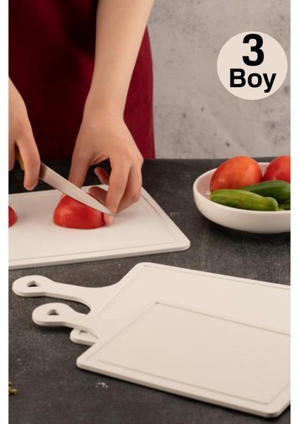 3 Farklı Boy Kesim Panosu Seti - Ekmek Kesme Tahtası - Sebze Meyve Et Kesme Doğrama Tahtası