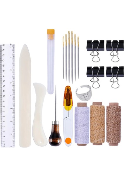 ZF-HG-0276 Tarzı Ciltleme Kiti Başlangıç Alet Takımı Büyük Göz Iğneler Kemik Klasör Kağıt Kırıcı Mumlu Konu Awl Dıy Kitap Ciltleme Için (Yurt Dışından)