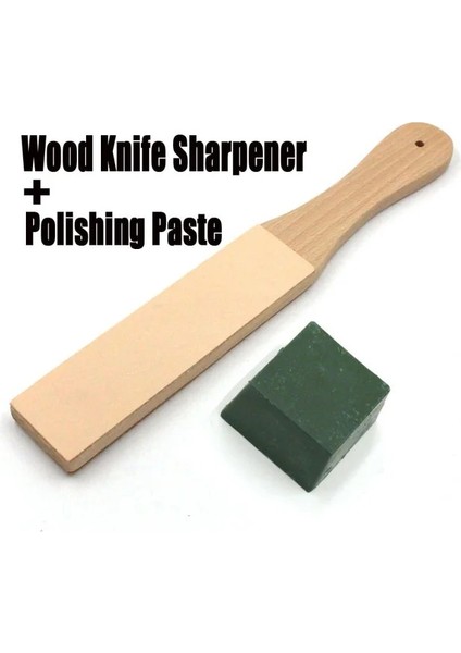 1 Takım Tarzı Ahşap Saplı Deri Bileme Kayışı Jilet Cilalama Tahtası Cila Bileşikli 2 Taraflı Sebze Tabaklanmış Dana Derisinden Yapılmış (Yurt Dışından)