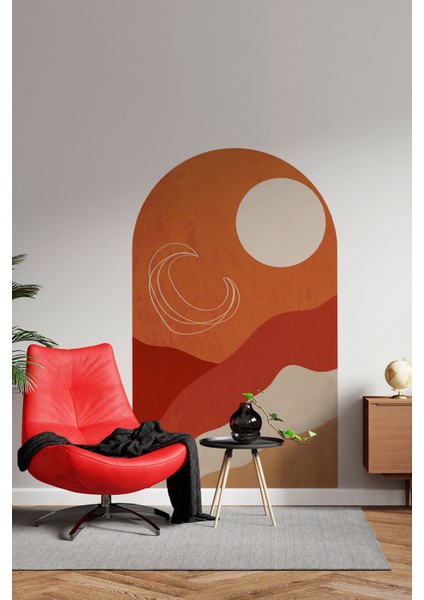 Kendinden Yapışkanlı Oval Kesim Minimalist Soyut Manzara Duvar Kağıdı Stickeri, Kolay Uygulama